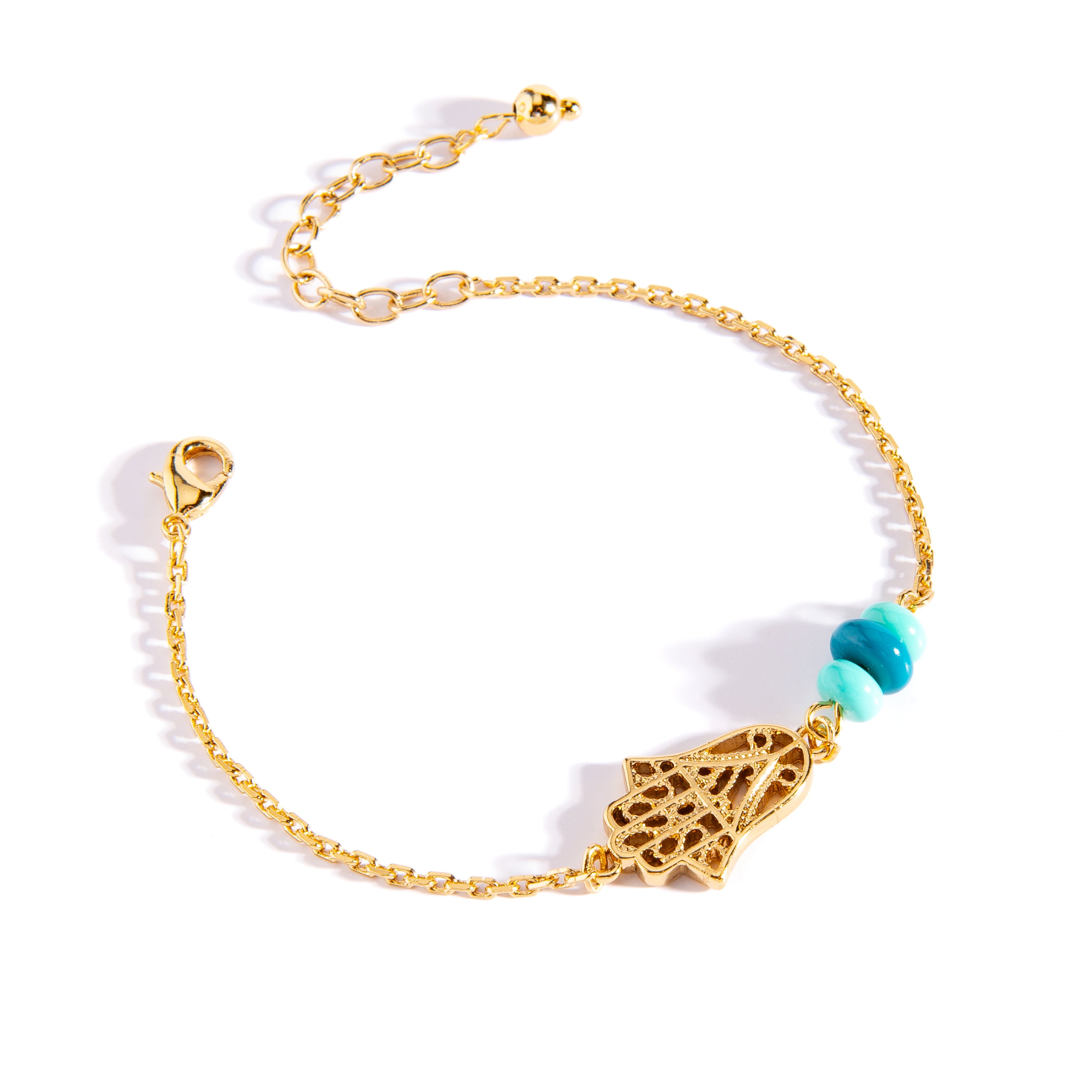 PULSERA CUENTAS TURQUESA Y MANO DE FATIMA