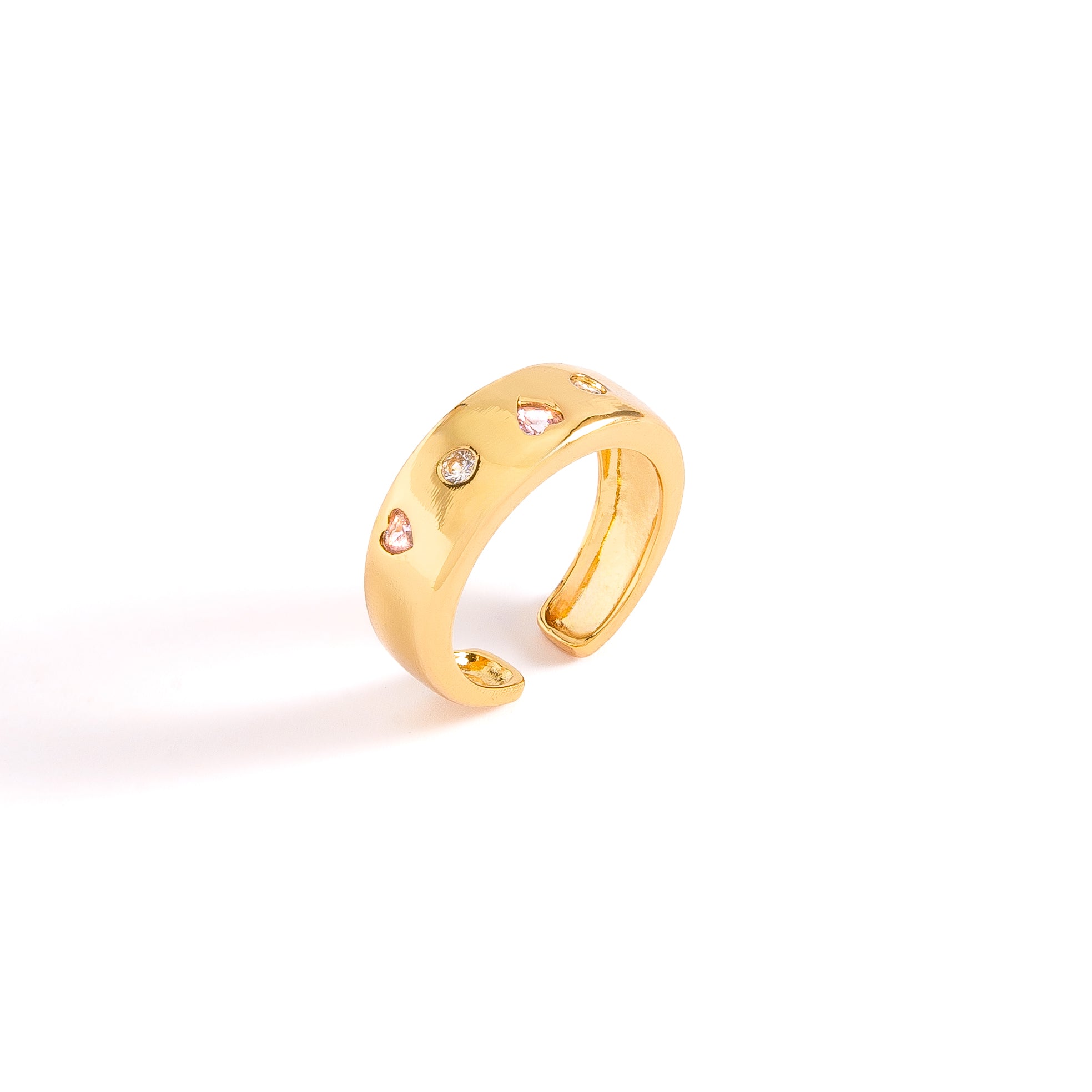ANILLO AJUSTABLE LISO CON PIEDRAS INCRUSTADAS DE CORAZÓN