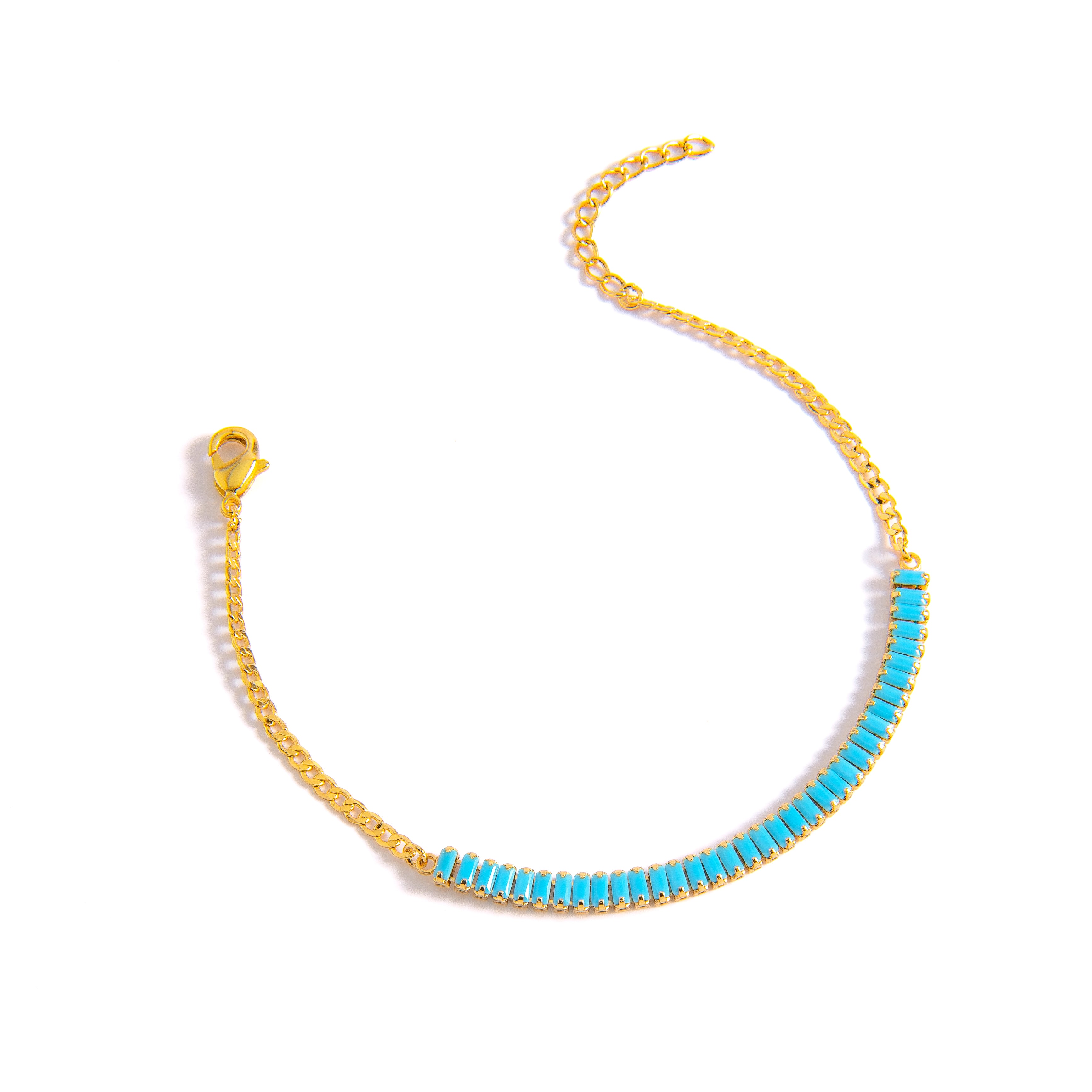 PULSERA CON PIEDRA BAGUETTE AZUL TURQUESA