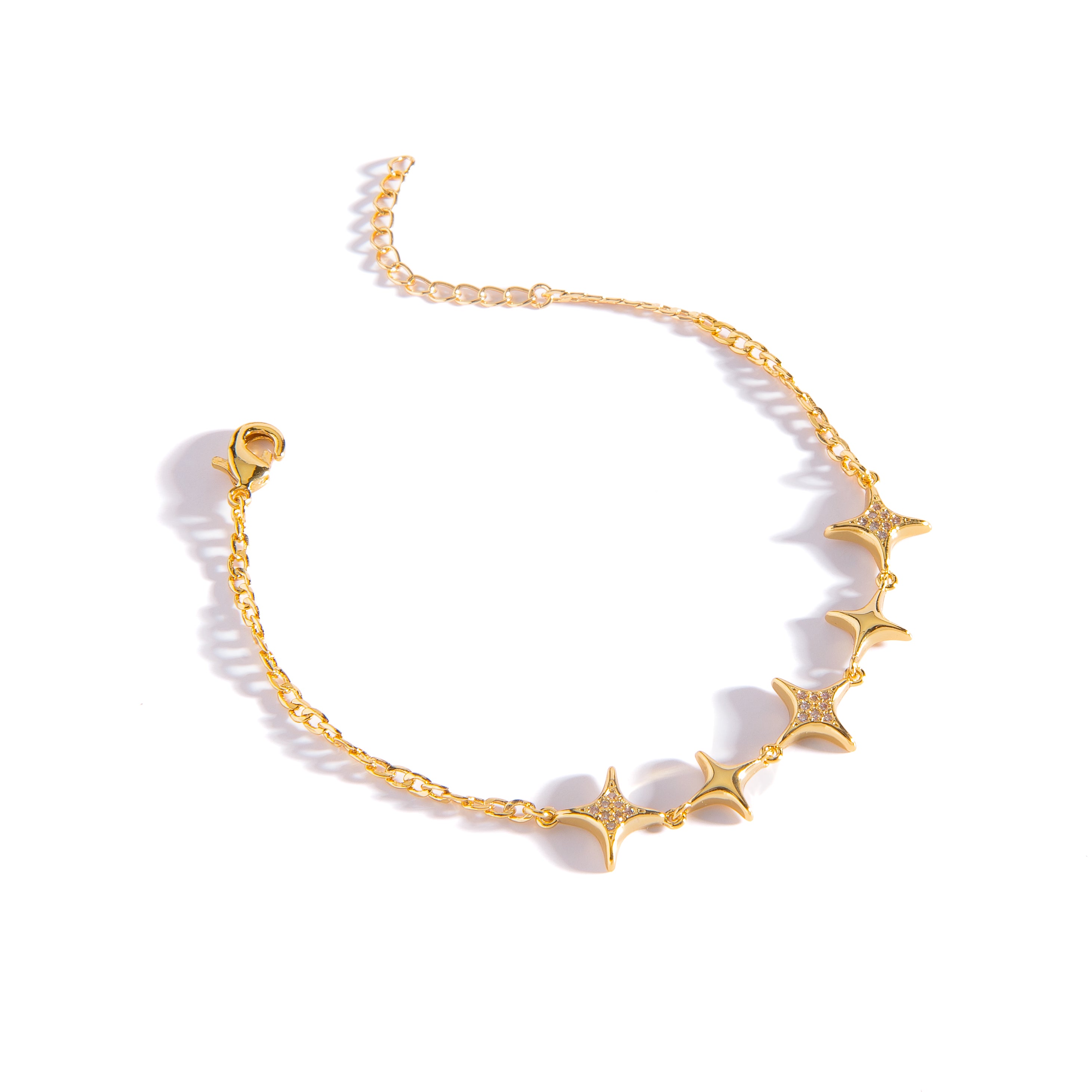 PULSERA ESTRELLAS LISAS Y CIRCONIAS