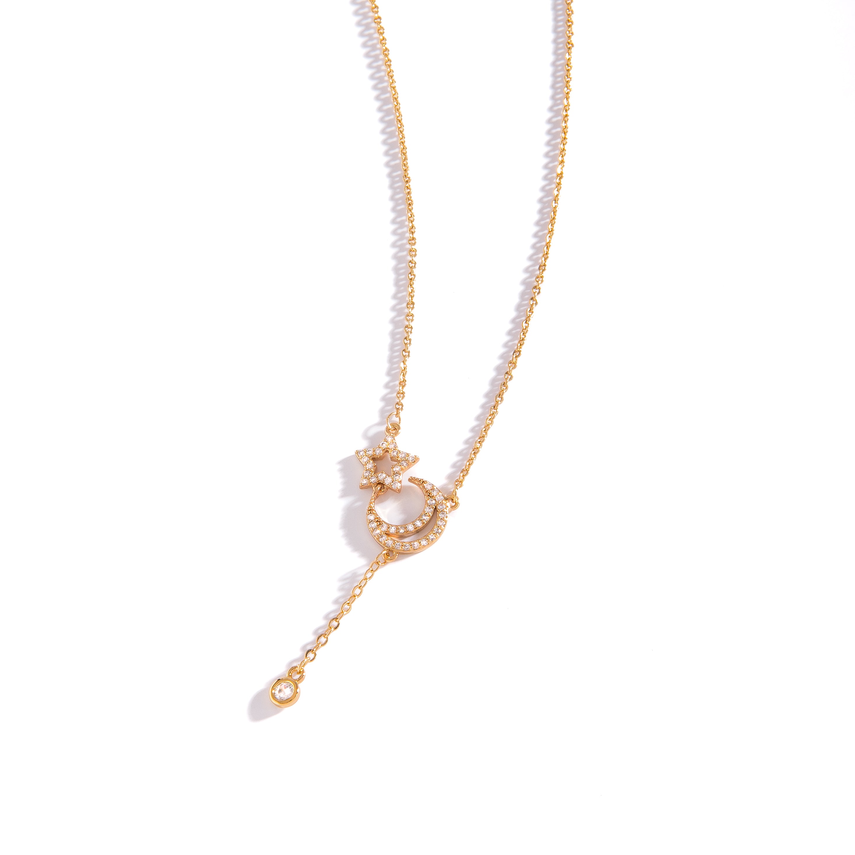 COLLAR CADENA DELGADA DIJE DE ESTRELLA Y LUNA COLGANTE