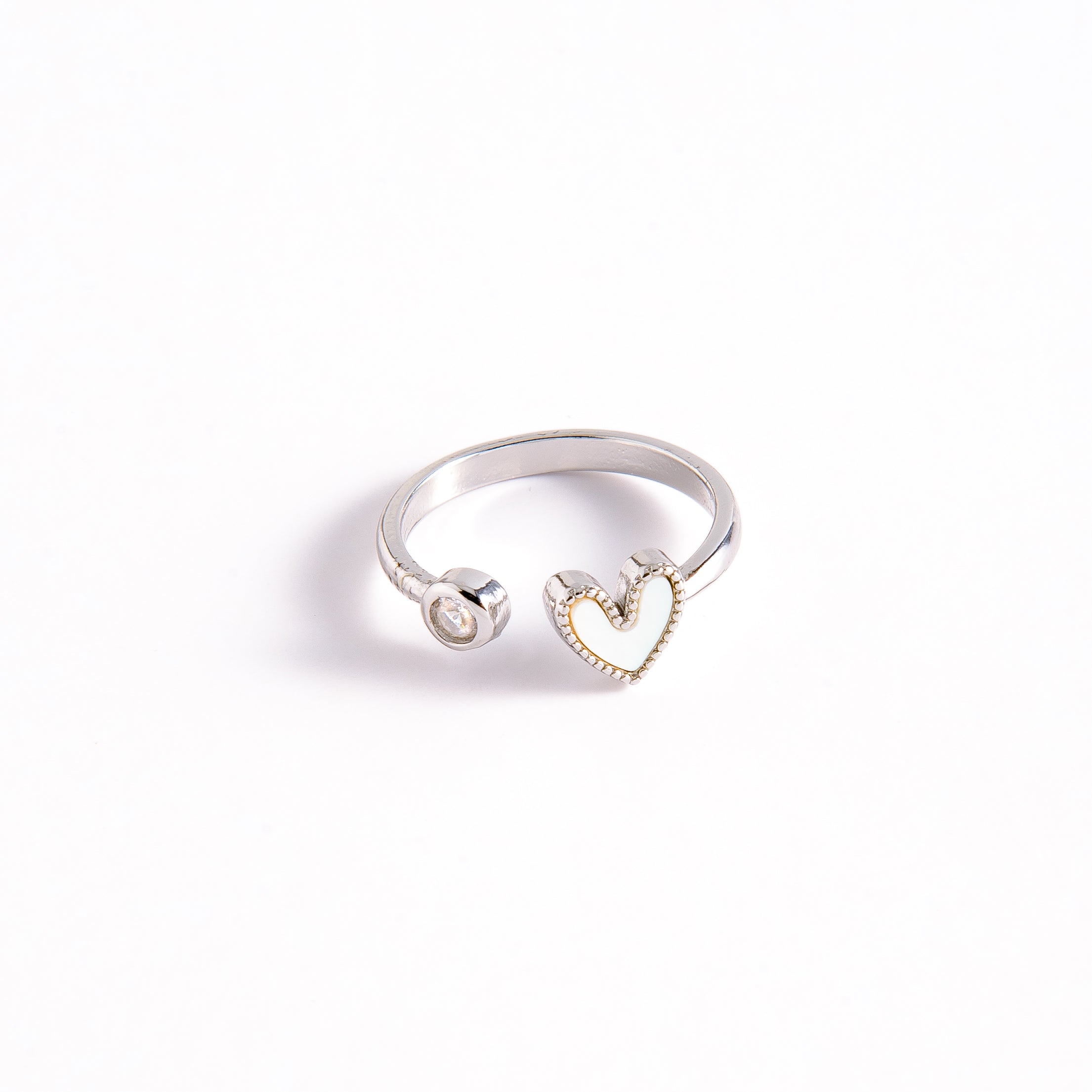 ANILLO AJUSTABLE EN RODIO CON PIEDRA Y CORAZON
