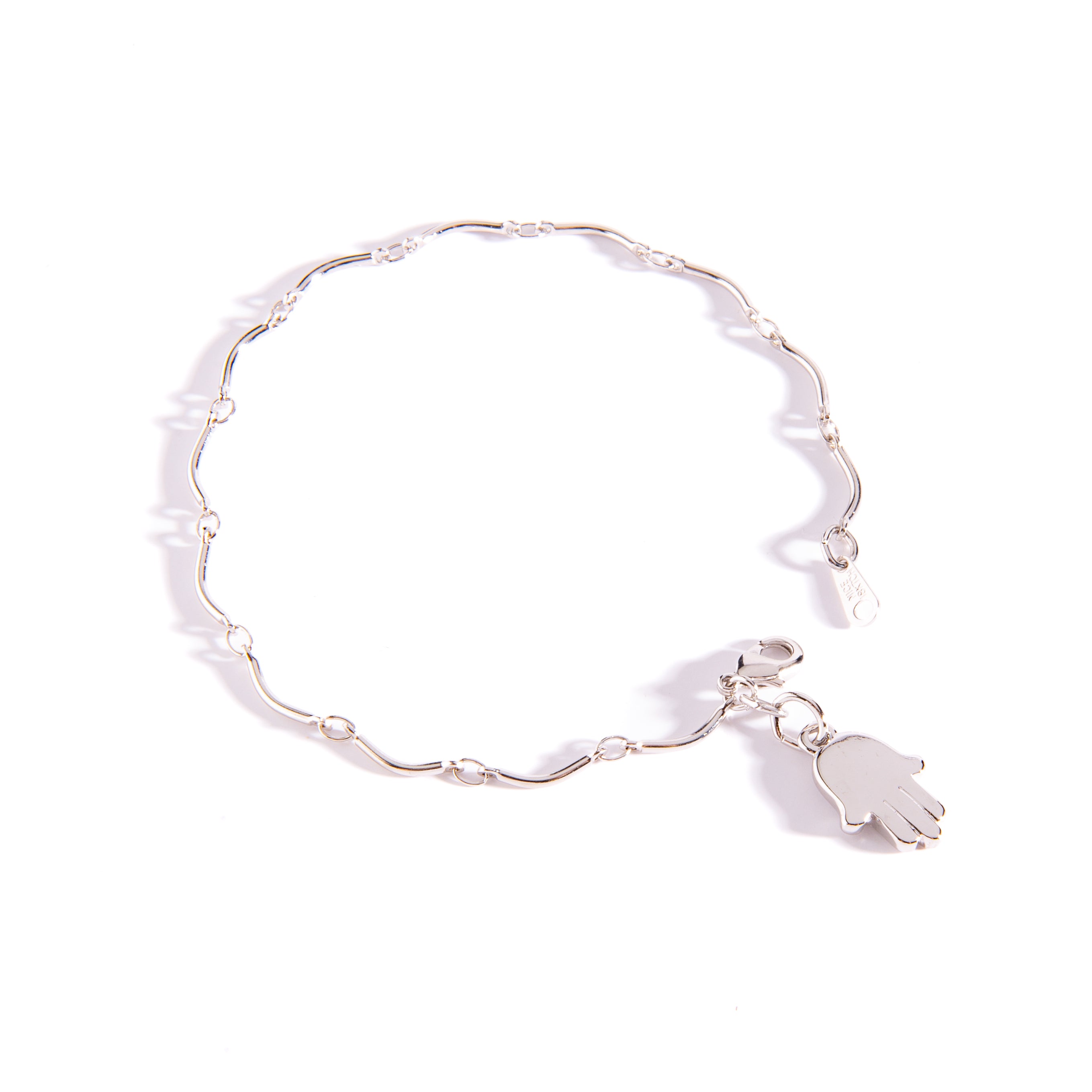 PULSERA FINA EN RODIO CON DETALLE MANO DE FATIMA